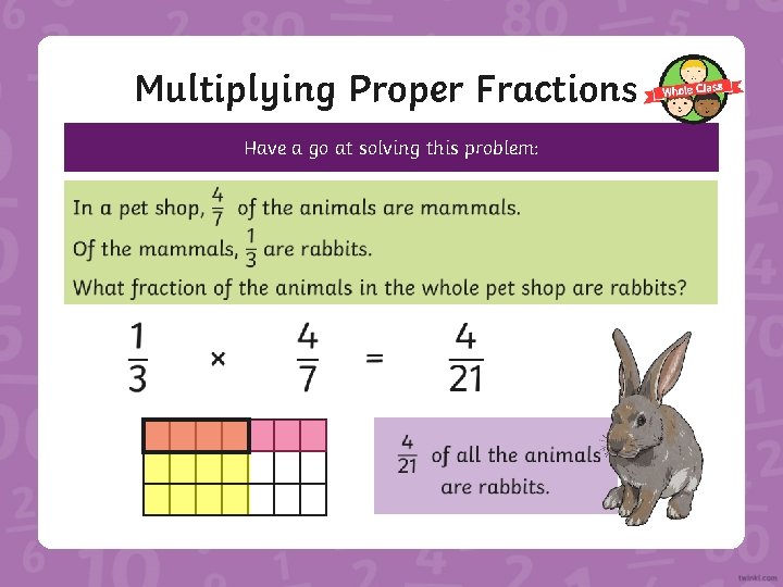 Multiplying Proper Fractions Have a go at solving this problem: 