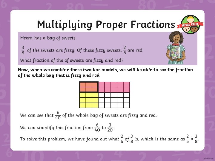 Multiplying Proper Fractions Now, when we combine these two bar models, we will be