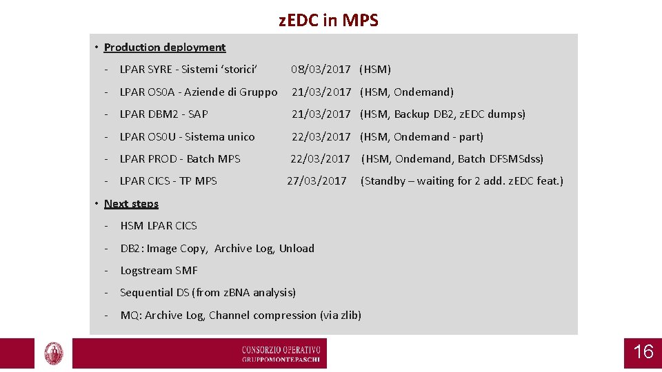 z. EDC in MPS • Production deployment - LPAR SYRE - Sistemi ‘storici’ 08/03/2017