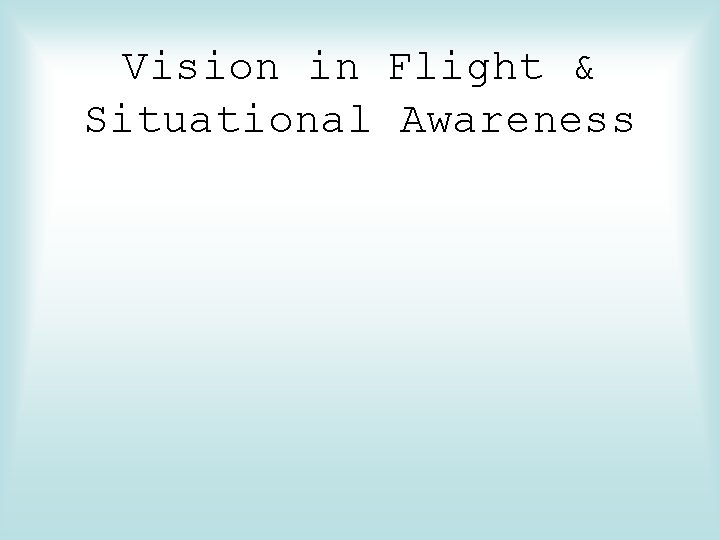 Vision in Flight & Situational Awareness 