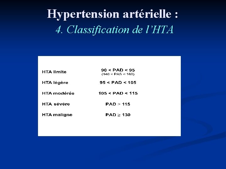 Hypertension artérielle : 4. Classification de l’HTA 