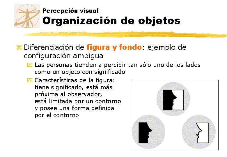 Percepción visual Organización de objetos z Diferenciación de figura y fondo: ejemplo de configuración