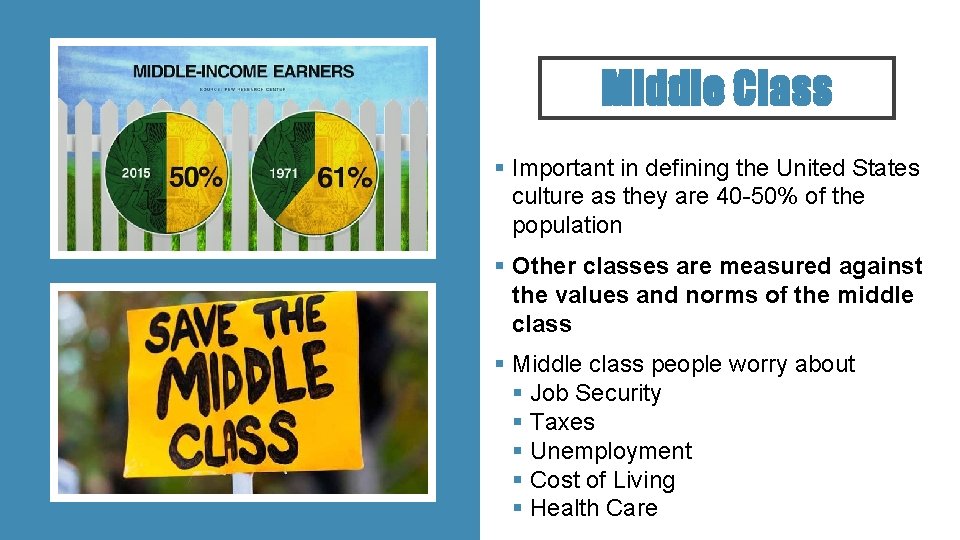 Middle Class § Important in defining the United States culture as they are 40