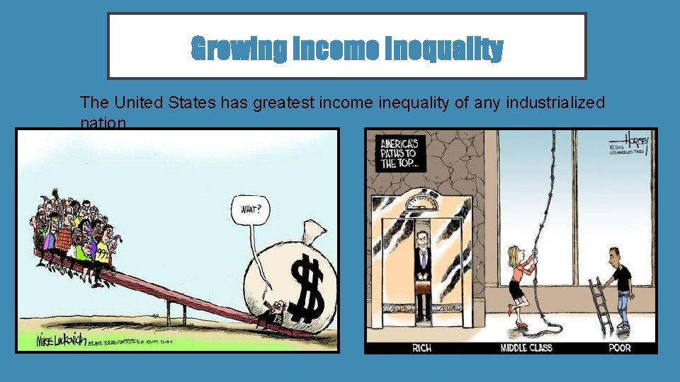 Growing Income Inequality The United States has greatest income inequality of any industrialized nation