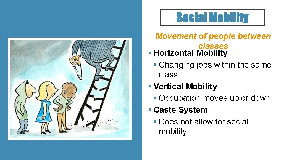 Social Mobility Movement of people between classes § Horizontal Mobility § Changing jobs within