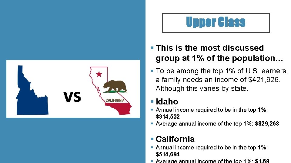 Upper Class § This is the most discussed group at 1% of the population…