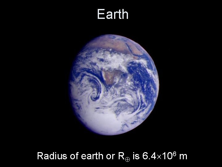 Earth Radius of earth or R is 6. 4 106 m 