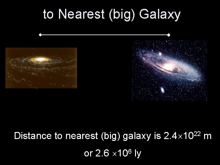 to Nearest (big) Galaxy Distance to nearest (big) galaxy is 2. 4 1022 m