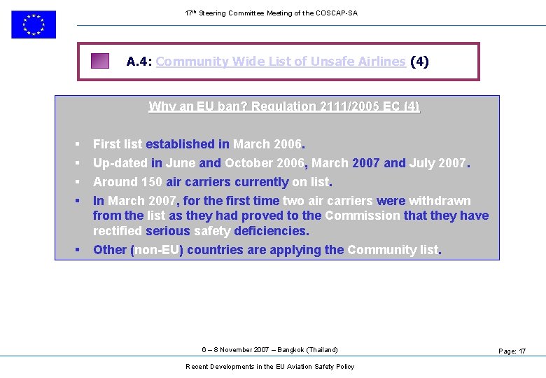 17 th Steering Committee Meeting of the COSCAP-SA A. 4: Community Wide List of