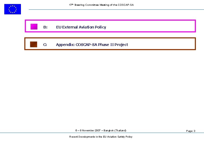 17 th Steering Committee Meeting of the COSCAP-SA B: EU External Aviation Policy C: