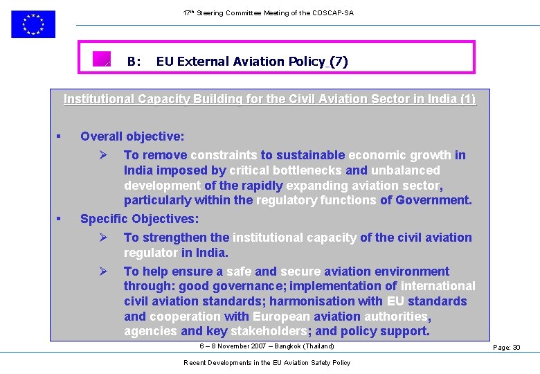 17 th Steering Committee Meeting of the COSCAP-SA B: EU External Aviation Policy (7)