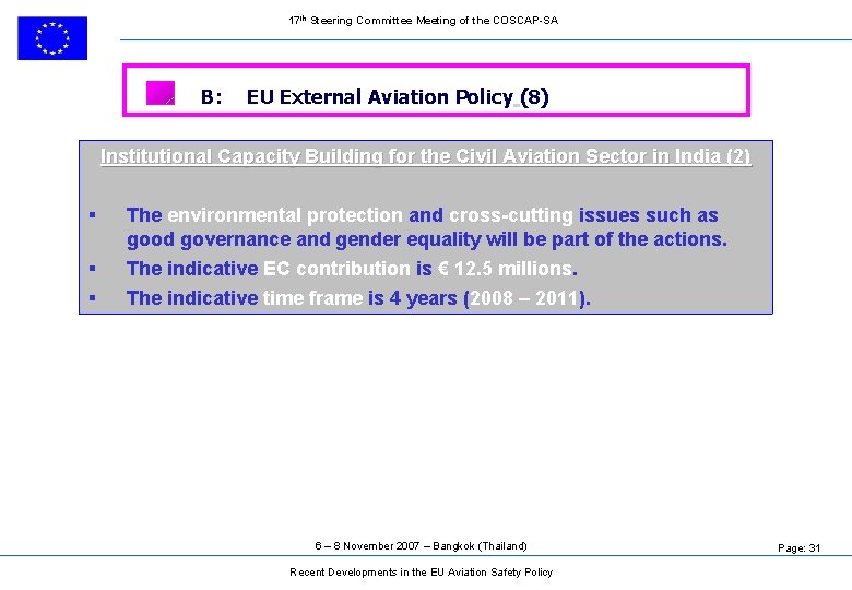 17 th Steering Committee Meeting of the COSCAP-SA B: EU External Aviation Policy (8)