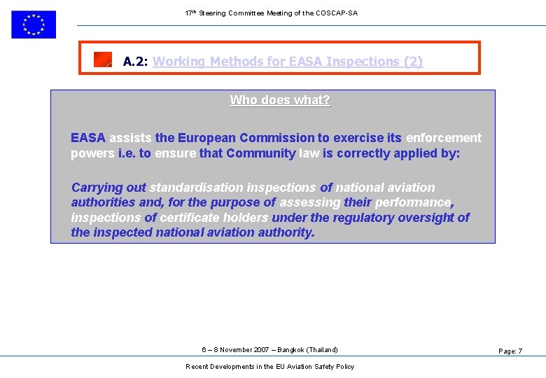 17 th Steering Committee Meeting of the COSCAP-SA A. 2: Working Methods for EASA