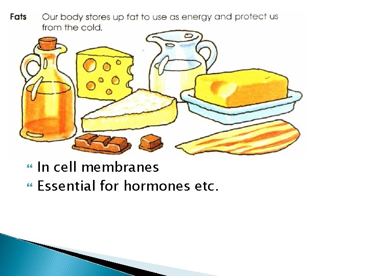  In cell membranes Essential for hormones etc. 