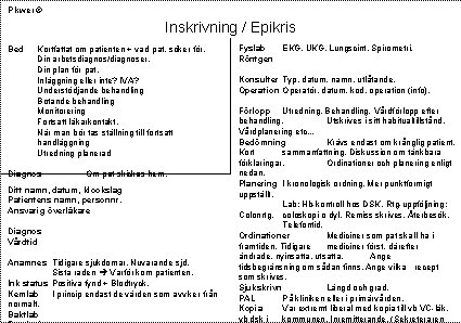 Pikwer © Inskrivning / Epikris Bed Kortfattat om patienten + vad pat. söker för.