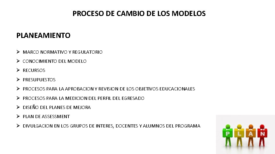 PROCESO DE CAMBIO DE LOS MODELOS PLANEAMIENTO Ø MARCO NORMATIVO Y REGULATORIO Ø CONOCIMIENTO