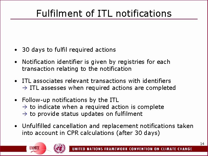 Fulfilment of ITL notifications • 30 days to fulfil required actions • Notification identifier
