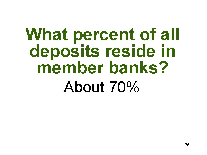 What percent of all deposits reside in member banks? About 70% 36 