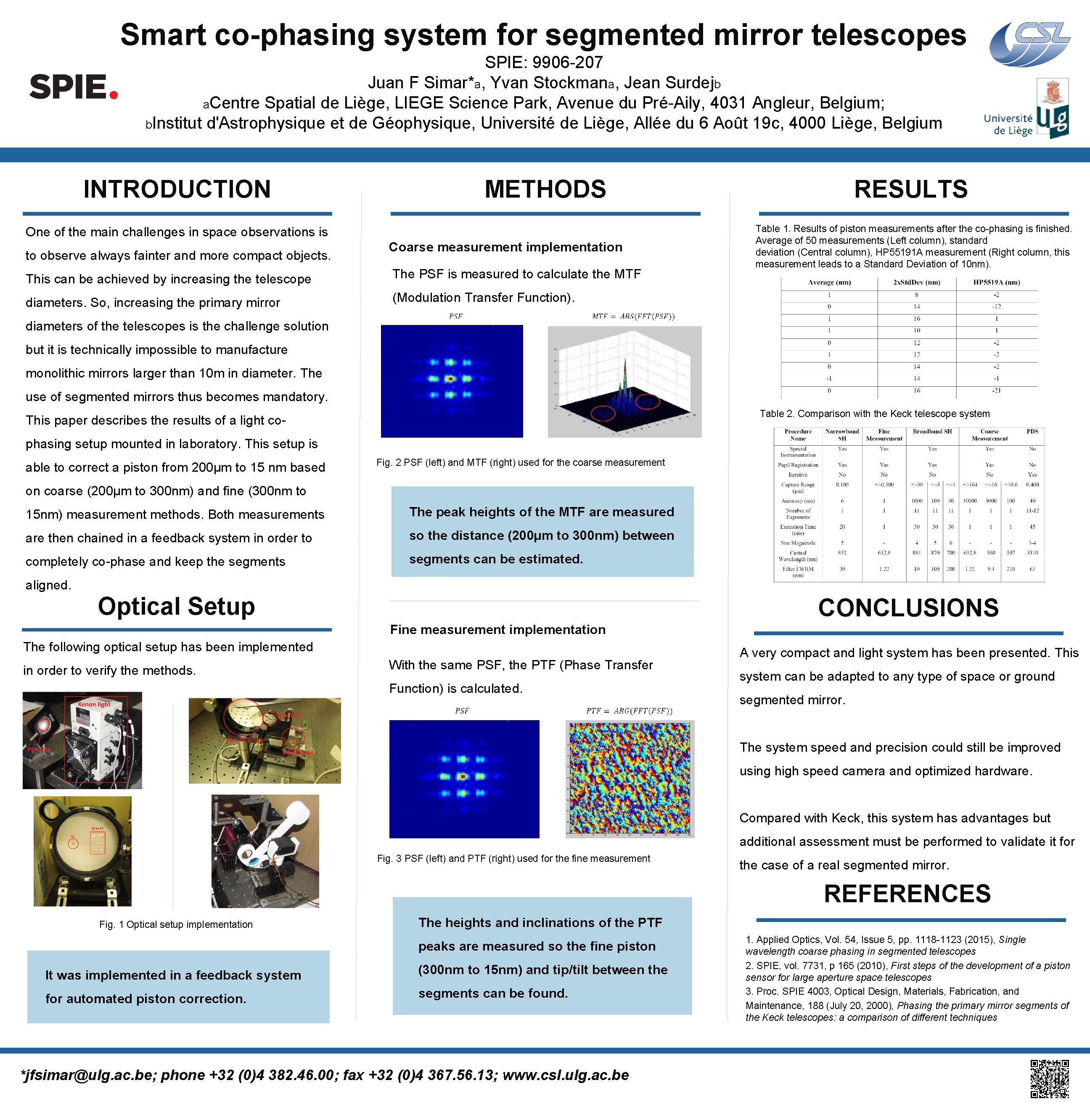 Smart co-phasing system for segmented mirror telescopes SPIE: 9906 -207 Juan F Simar*a, Yvan