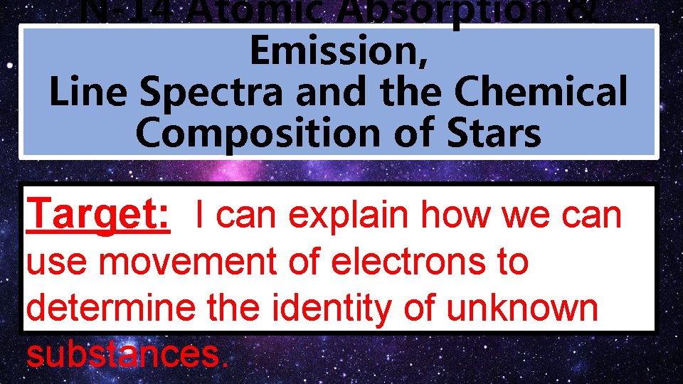 N-14 Atomic Absorption & Emission, Line Spectra and the Chemical Composition of Stars Target: