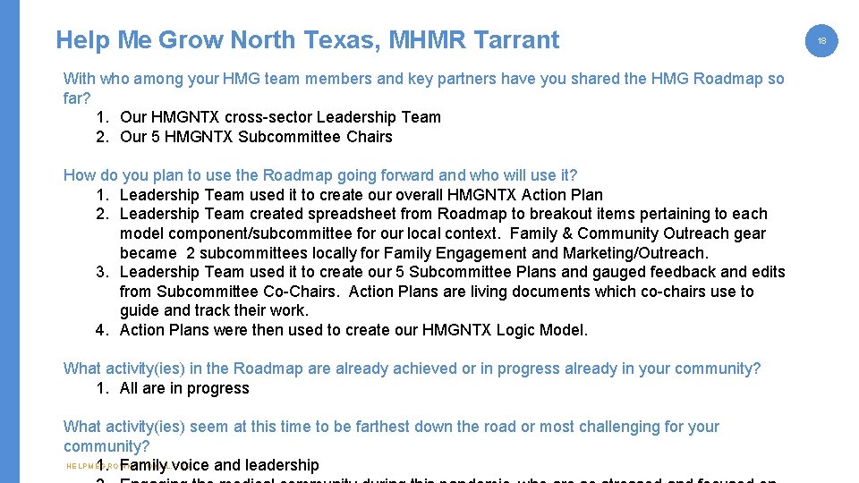 Help Me Grow North Texas, MHMR Tarrant With who among your HMG team members