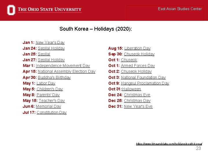 East Asian Studies Center South Korea – Holidays (2020): Jan 1: New Year's Day