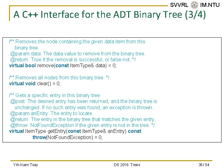 SVVRL @ IM. NTU A C++ Interface for the ADT Binary Tree (3/4) /**