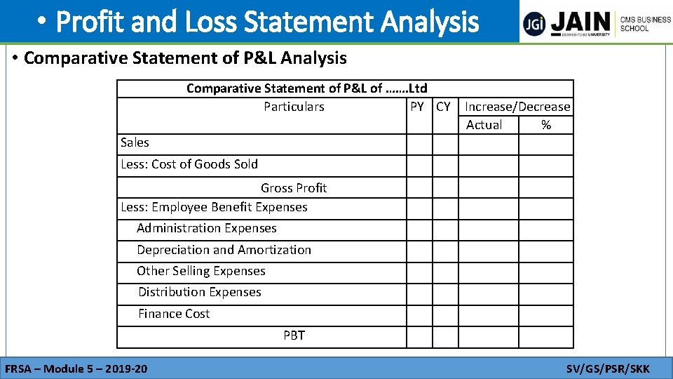  • Profit and Loss Statement Analysis • Comparative Statement of P&L Analysis Comparative