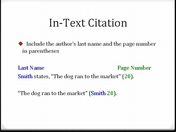 In-Text Citation u Include the author’s last name and the page number in parentheses