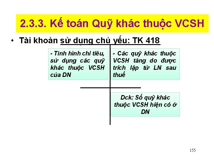 2. 3. 3. Kế toán Quỹ khác thuộc VCSH • Tài khoản sử dụng