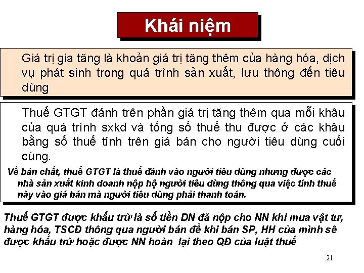 Khái niệm Giá trị gia tăng là khoản giá trị tăng thêm của hàng