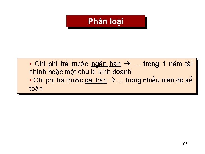 Phân loại • Chi phí trả trước ngắn hạn … trong 1 năm tài