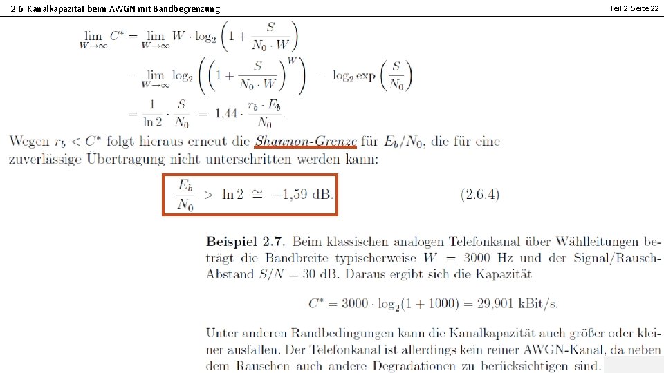 2. 6 Kanalkapazität beim AWGN mit Bandbegrenzung Teil 2, Seite 22 2 