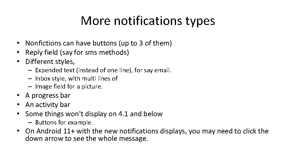 More notifications types • Nonfictions can have buttons (up to 3 of them) •