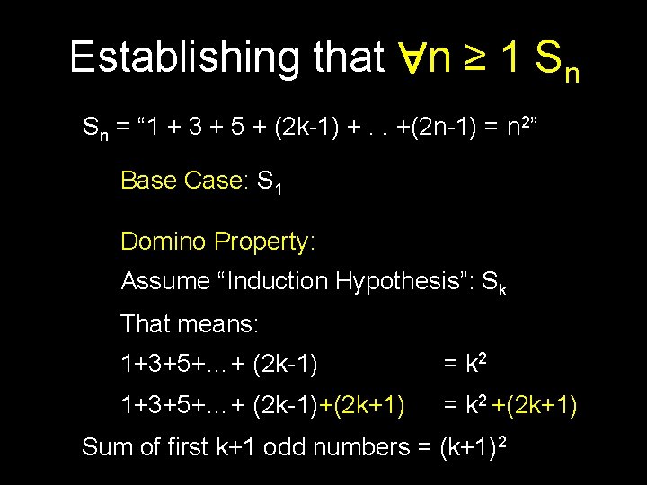 Establishing that n ≥ 1 Sn Sn = “ 1 + 3 + 5