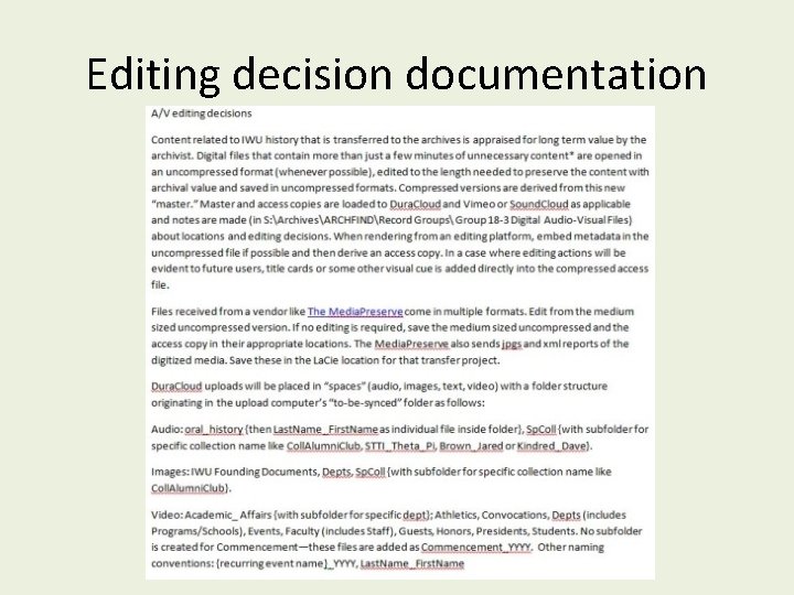 Editing decision documentation 