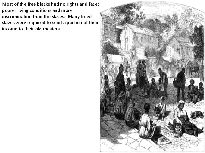 Most of the free blacks had no rights and faced poorer living conditions and