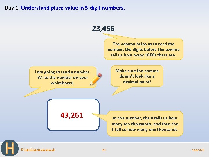 Day 1: Understand place value in 5 -digit numbers. 23, 456 The comma helps