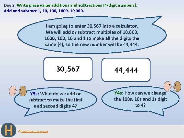 Day 2: Write place value additions and subtractions (4 -digit numbers). Add and subtract