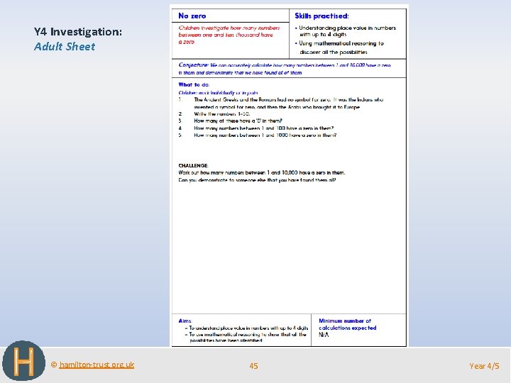 Y 4 Investigation: Adult Sheet © hamilton-trust. org. uk 45 Year 4/5 