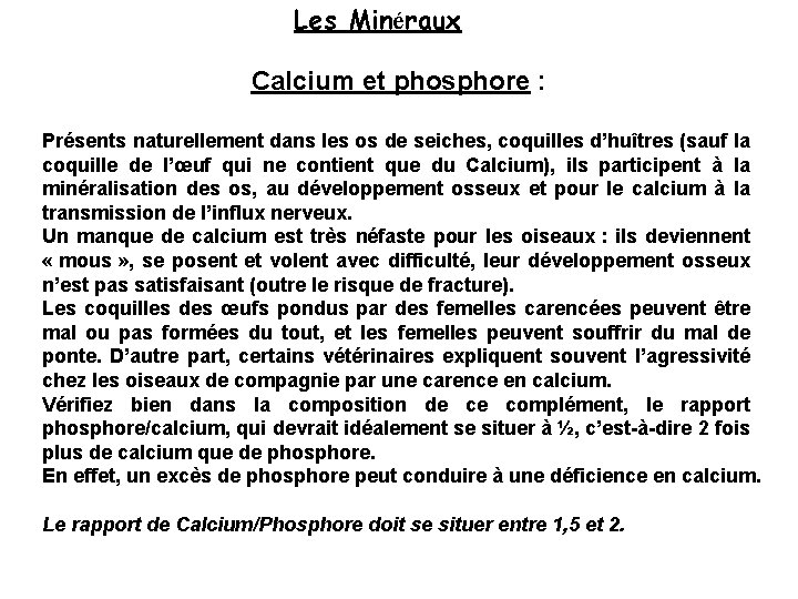 Les Minéraux Calcium et phosphore : Présents naturellement dans les os de seiches, coquilles