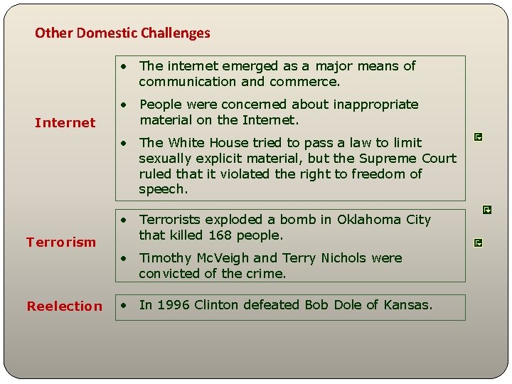 Other Domestic Challenges • The internet emerged as a major means of communication and