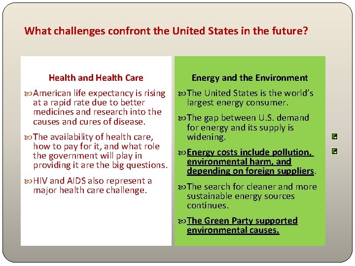 What challenges confront the United States in the future? Health and Health Care American