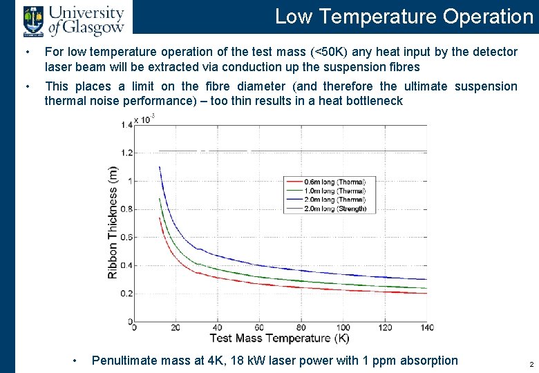 Low Temperature Operation • For low temperature operation of the test mass (<50 K)