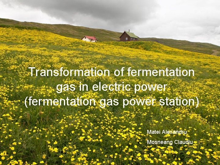 Transformation of fermentation gas in electric power (fermentation gas power station) Matei Alexandru Mosneang