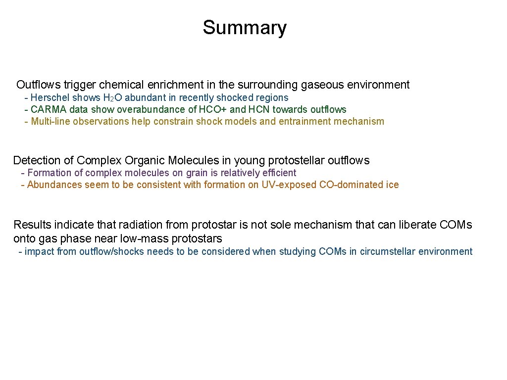 Summary Outflows trigger chemical enrichment in the surrounding gaseous environment - Herschel shows H