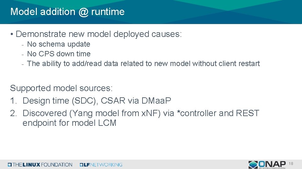 Model addition @ runtime • Demonstrate new model deployed causes: - No schema update