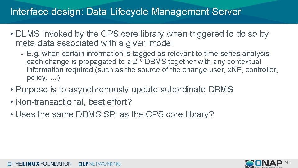 Interface design: Data Lifecycle Management Server • DLMS Invoked by the CPS core library