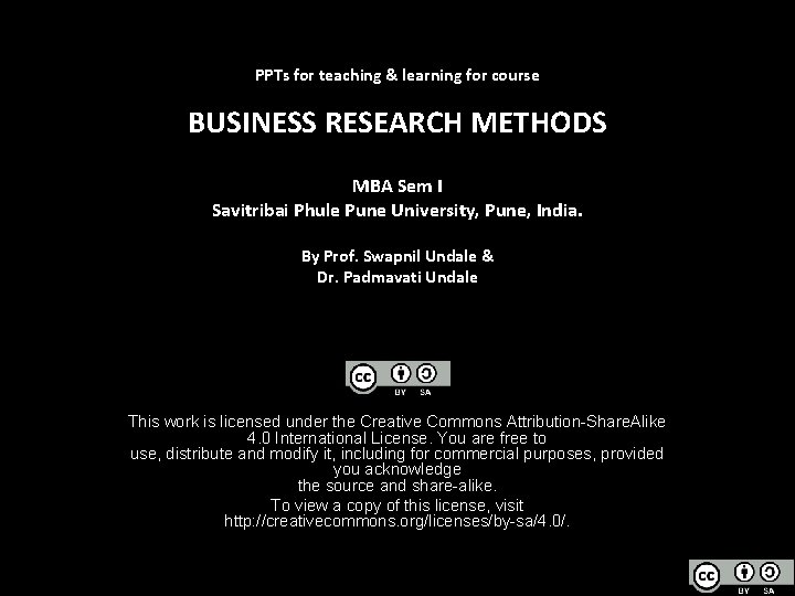 PPTs for teaching & learning for course BUSINESS RESEARCH METHODS MBA Sem I Savitribai