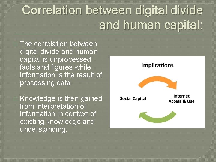 Correlation between digital divide and human capital: � The correlation between digital divide and